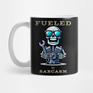 Fueled By Sarcasm Funny Skeleton Skull Sunglasses Wrench Engine Motor Cute Racing Mug